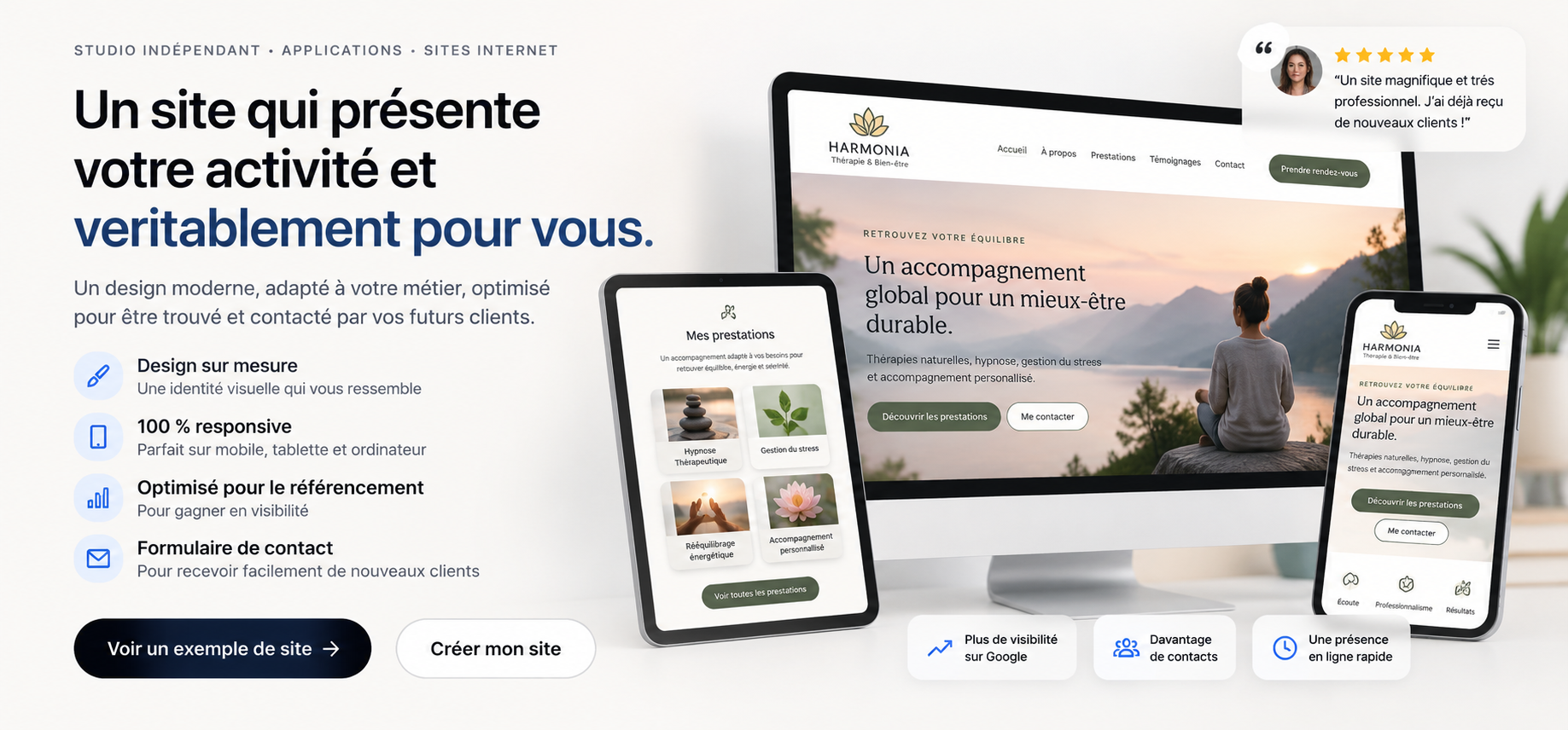 Concept de démonstration de site internet pour thérapeute et professionnel du bien-être