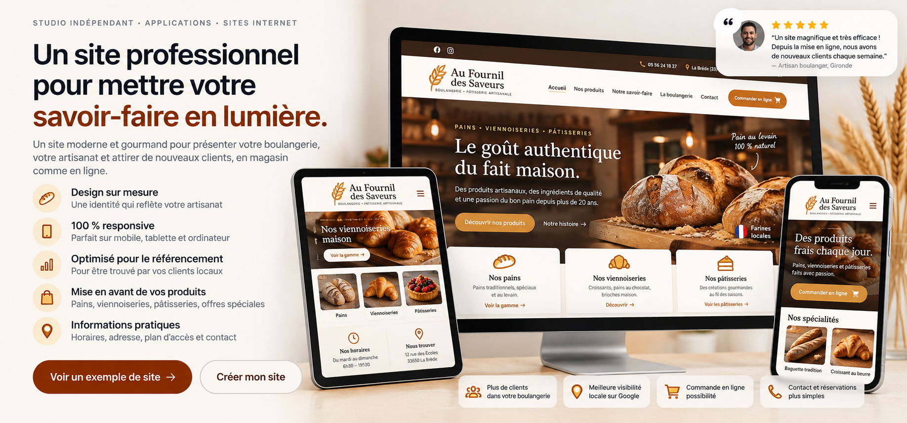 Concept de démonstration de site internet pour boulangerie artisanale